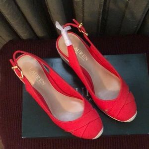 Ralph Lauren RED canvas wedges